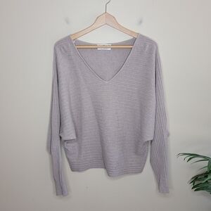 Everyday Chic Boutique | Taupe Ribbed V-neck Bat Wing Sweater Size Large